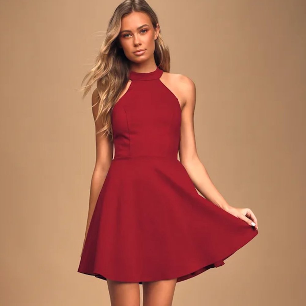 Hometown Girl Wine Red Lace Skater Dress NWT (Large)